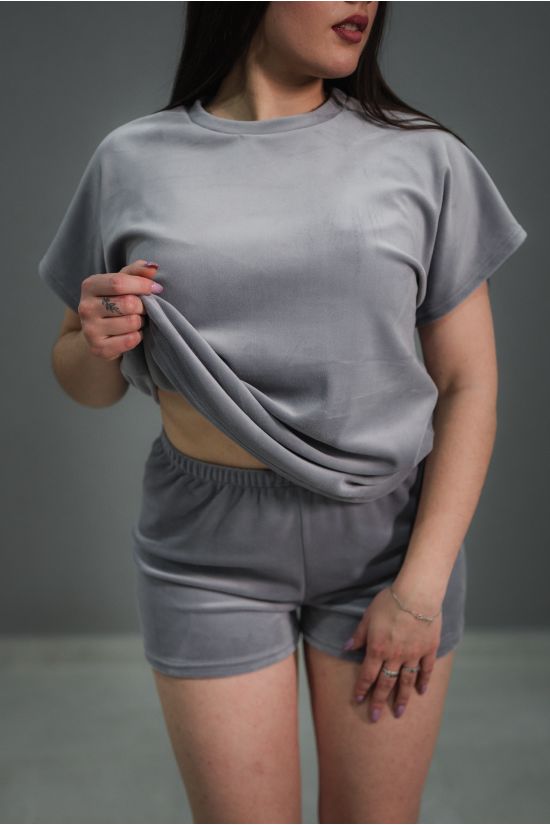 Женский костюм плюш-велюр (футболка+шорты) - Y.M Textile