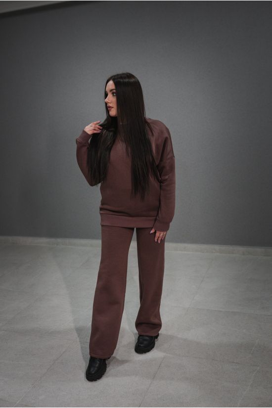 Женский спортивный костюм трехнитка на флисе - Y.M Textile, цвет:  коричневый