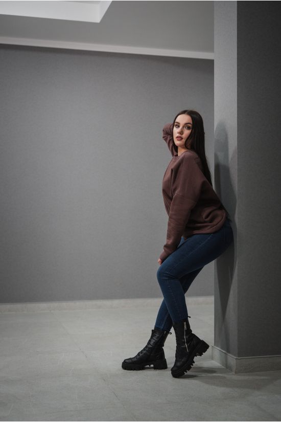Свитшот трехнитка на флисе - Y.M Textile, цвет: коричневый