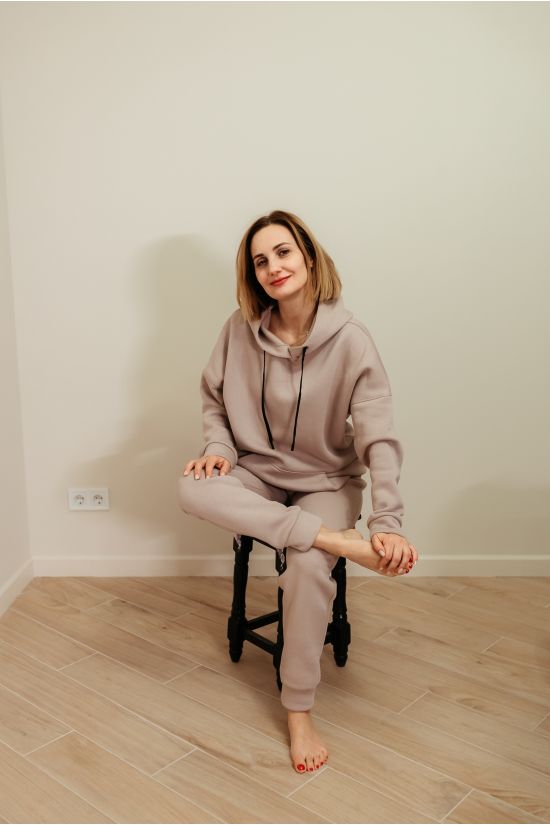 Женский спортивный костюм трехнитка на флисе - Y.M Textile, цвет:  молочный