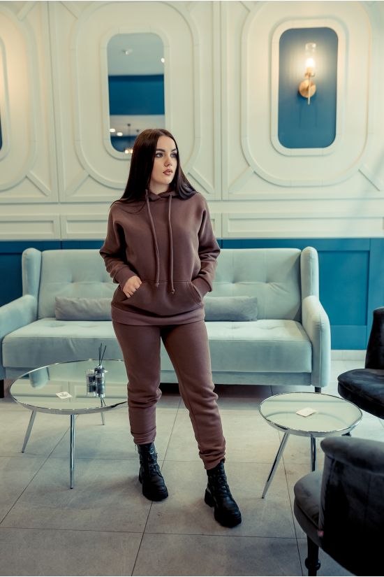 Женский спортивный костюм трехнитка на флисе - Y.M Textile, цвет:  коричневый