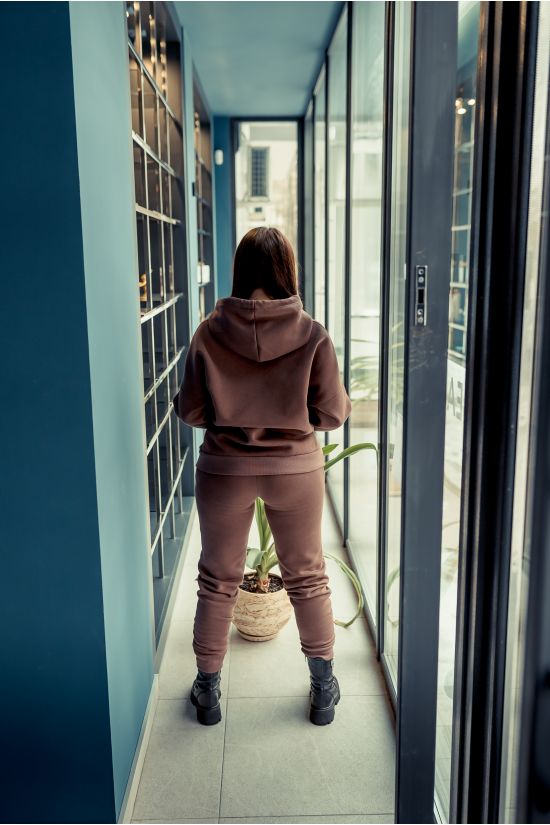 Женский спортивный костюм трехнитка на флисе - Y.M Textile, цвет:  коричневый