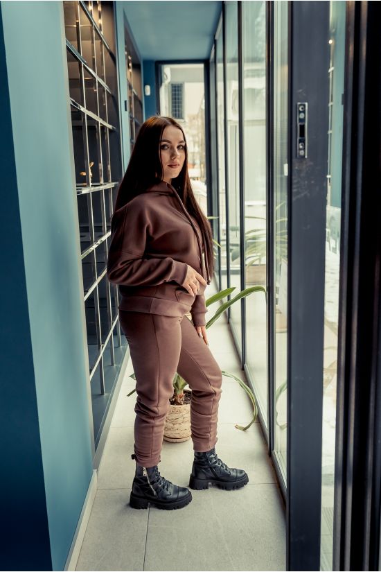 Женский спортивный костюм трехнитка на флисе - Y.M Textile, цвет:  коричневый