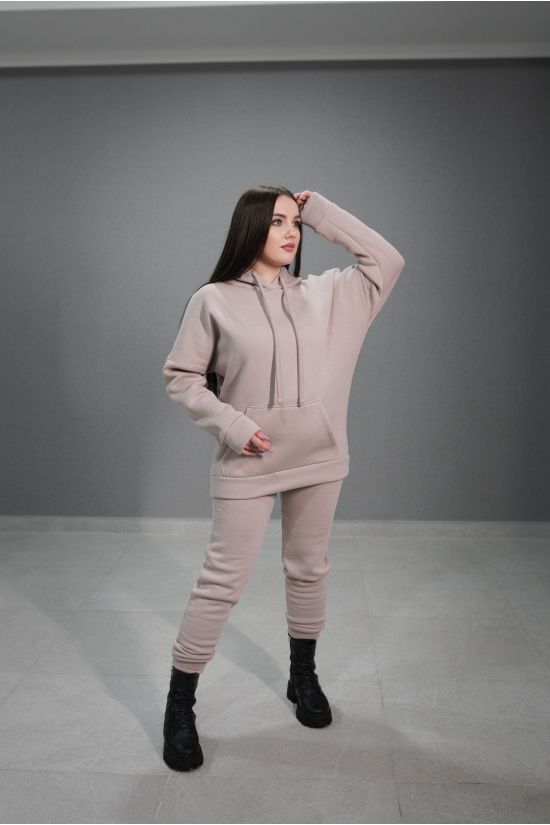 Женский спортивный костюм трехнитка на флисе - Y.M Textile, цвет:  молочный