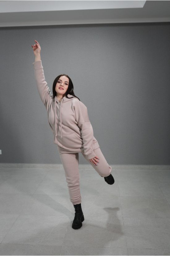 Женский спортивный костюм трехнитка на флисе - Y.M Textile, цвет:  молочный