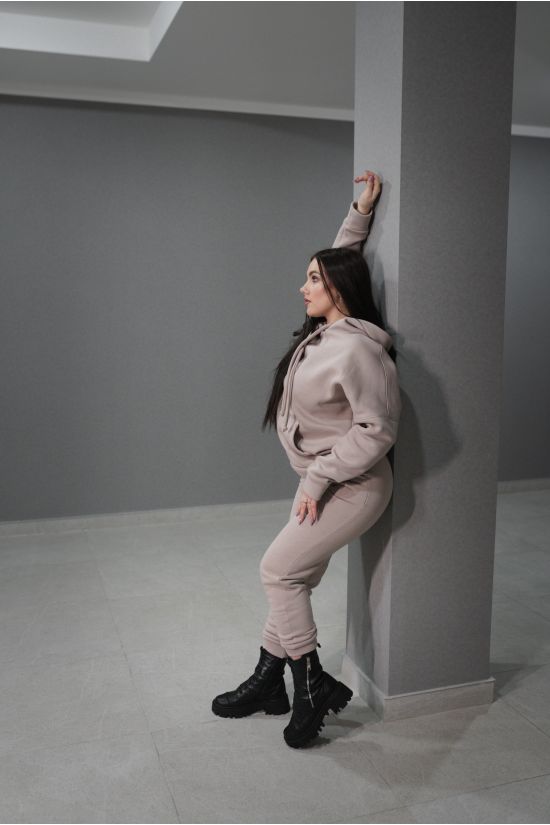 Штаны спортивные женские трехнитка на флисе - Y.M Textile, цвет: молочный
